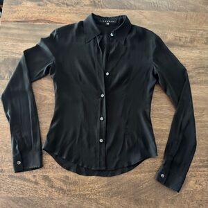 Theory Black Button-Down Women's Sheer Tailored Shirt